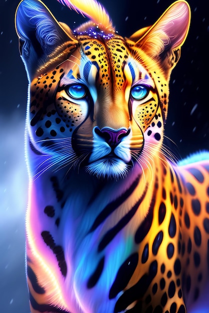 A colorful jaguar with blue eyes