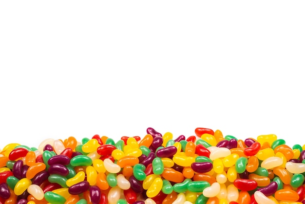 Colorful jelly beans isolated on white.