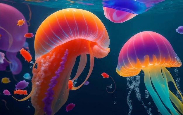 Colorful jellyfish under the sea Generative AI Illustration