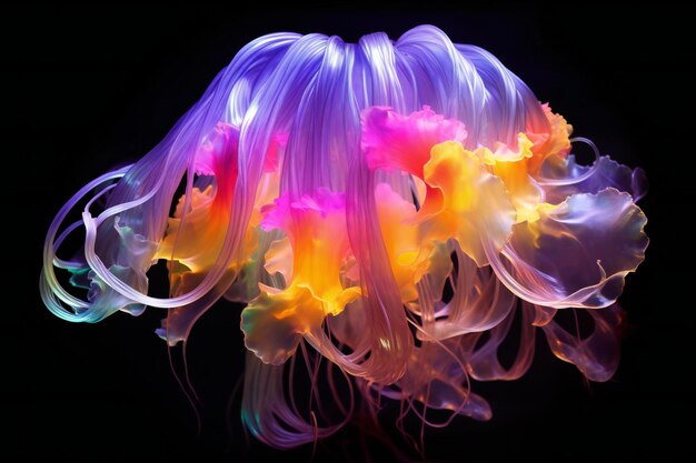 Photo colorful jellyfish in water on a black background