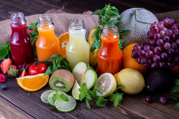 Colorful Juice with the variety of fruits