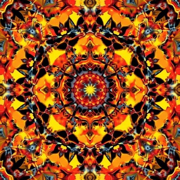 A colorful kaleidoscope pattern with a colorful design in orange, red, and blue.