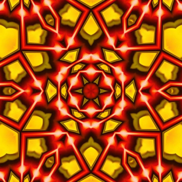 A colorful kaleidoscope that is made up of red and yellow squares.