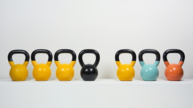 Photo colorful kettlebells on white background