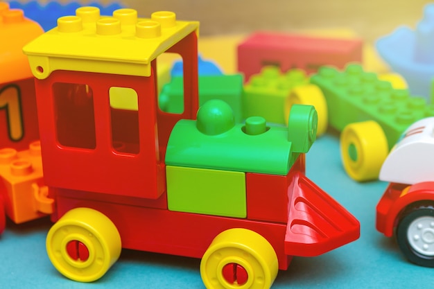 colorful kids education toys. Constructor train close up