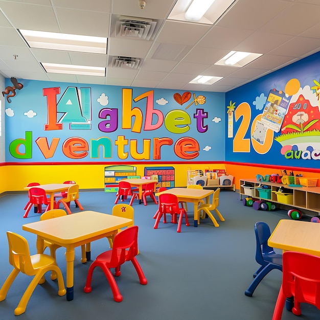 A colorful kindergarten room scene