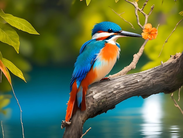 Colorful kingfisher bird sitting on a tree branch ai generated