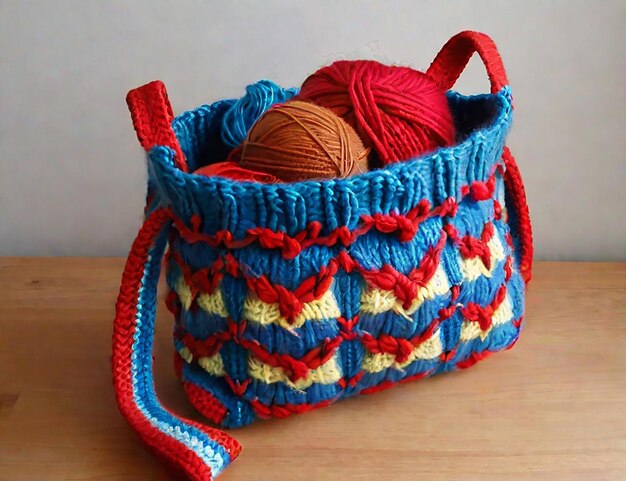 Colorful knitted bag Colorful background AI generated