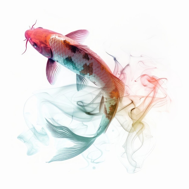 Colorful Koi Fish with Abstract Smoke Trails