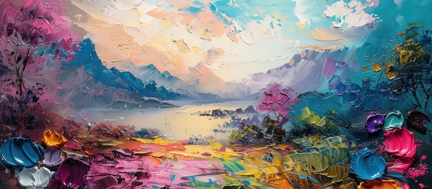 Colorful Landscape Painting With Flowers