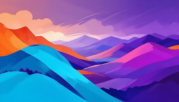 a colorful landscape with mountains and clouds