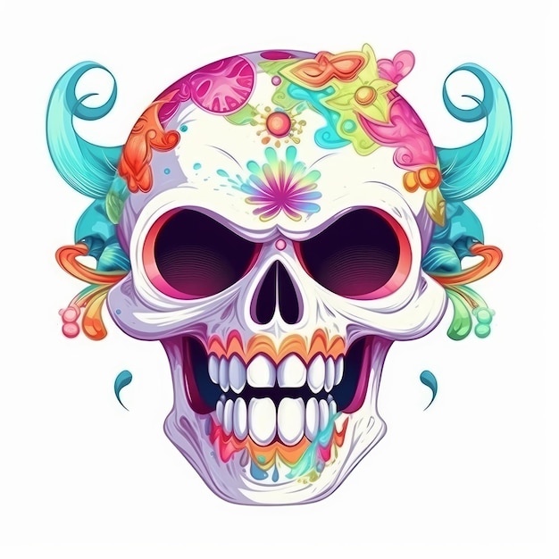 Colorful Laughing Skull Illustration for Fun Designs Generative AI