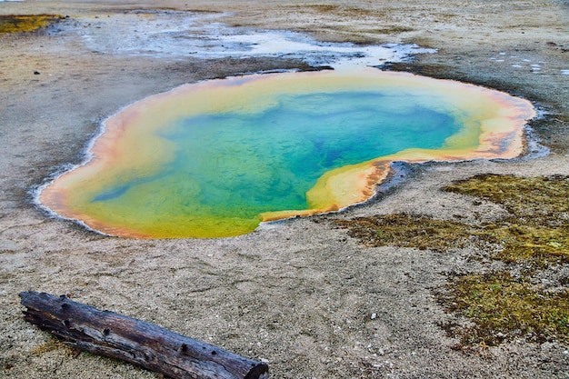 Colorful layers of Yellowstone pools in basin