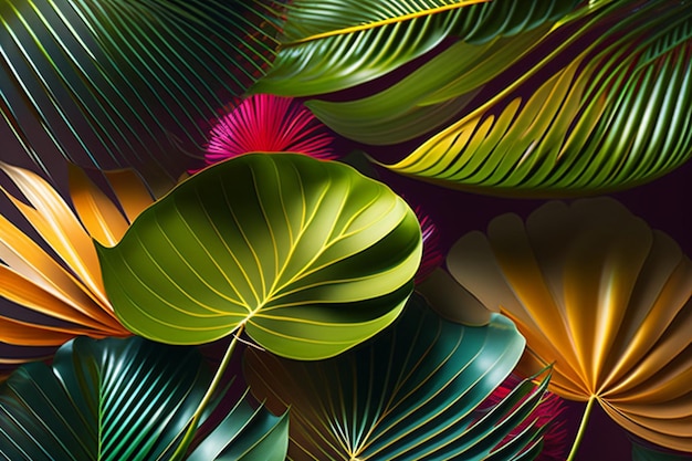 A colorful leaf pattern with the word tropical on it