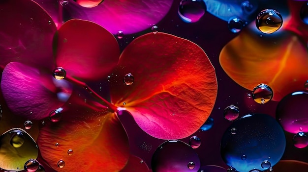 A colorful leaf with water drops on it