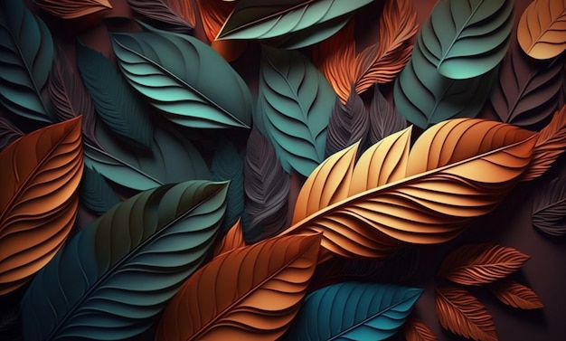 Colorful leaves abstract background Generative AI