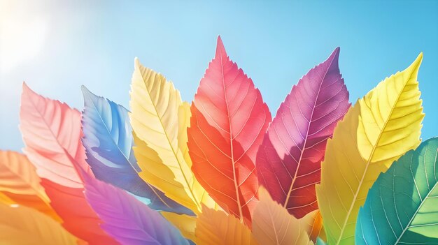 Colorful Leaves Against Blue Sky Nature Background