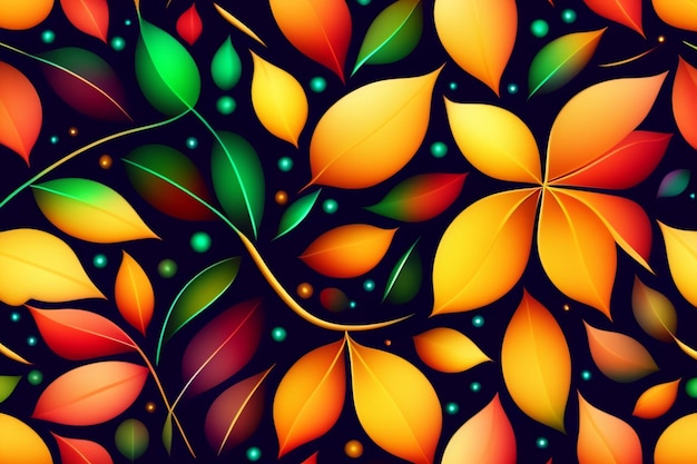 Colorful leaves on a black background