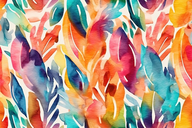 Colorful leaves painted in watercolor on a pristine white background Generative AI