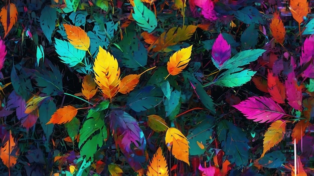 colorful leaves on a tree are shown with the colors of the rainbow