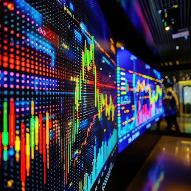 Photo colorful led screen showing fluctuating stock market charts in a highenergy trading space aar 64 job id ca342eea86f342b896b5248ebacc5f29