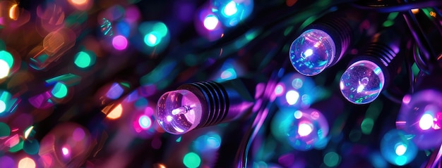 Photo colorful led string lights on dark background