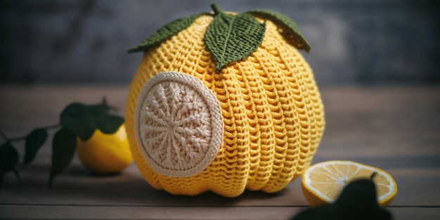 colorful lemon fruit shape crochet art illustration