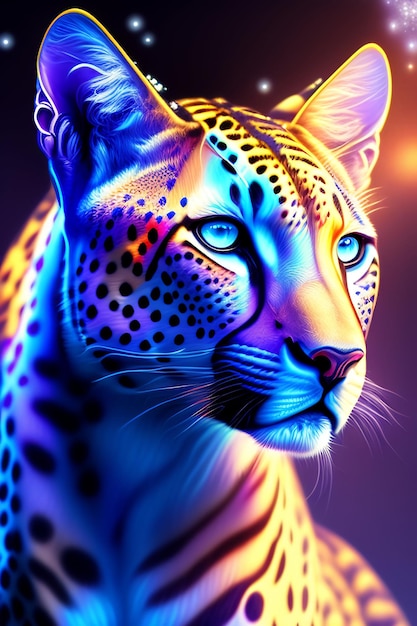 A colorful leopard with blue eyes