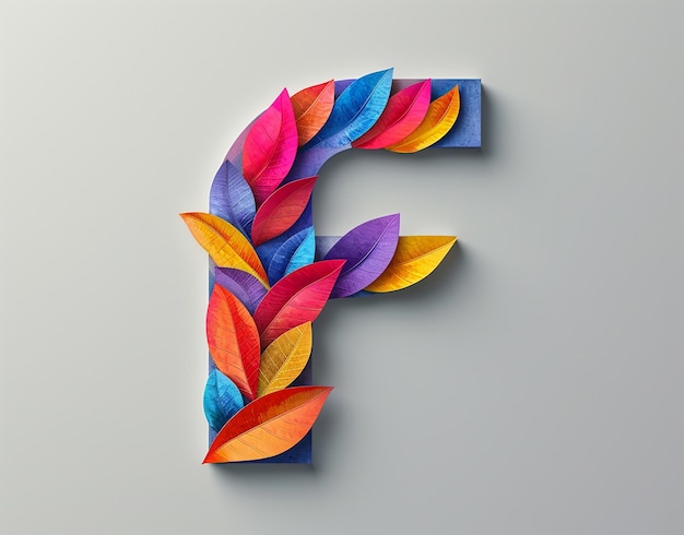 a colorful letter f made of paper with a colorful leaf