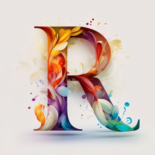 Photo colorful letter r with watercolor splashes vector illustration