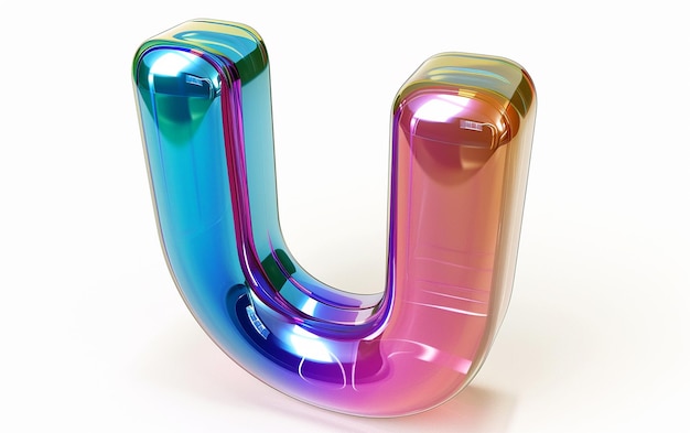 a colorful letter u is in a glass vase