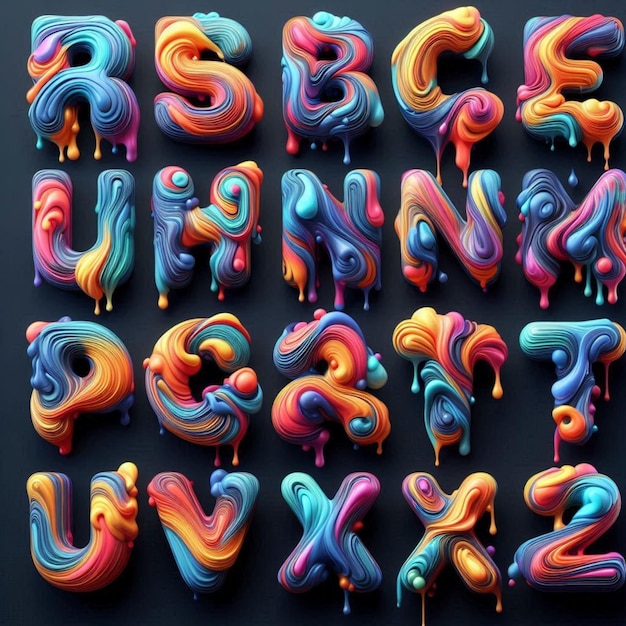 colorful letters are arranged in a row one says z