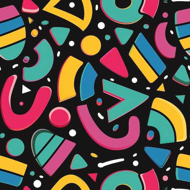 colorful letters and numbers are on a black background