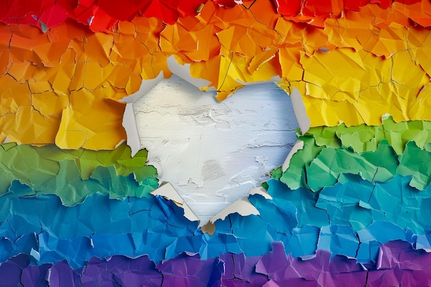 Colorful LGBT Cracked Painted Heart on Wall Representing Love and Diversity