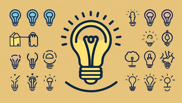 Photo colorful light bulb illustrations symbolizing creativity and innovation