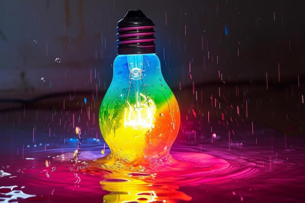 Colorful light bulb in rain