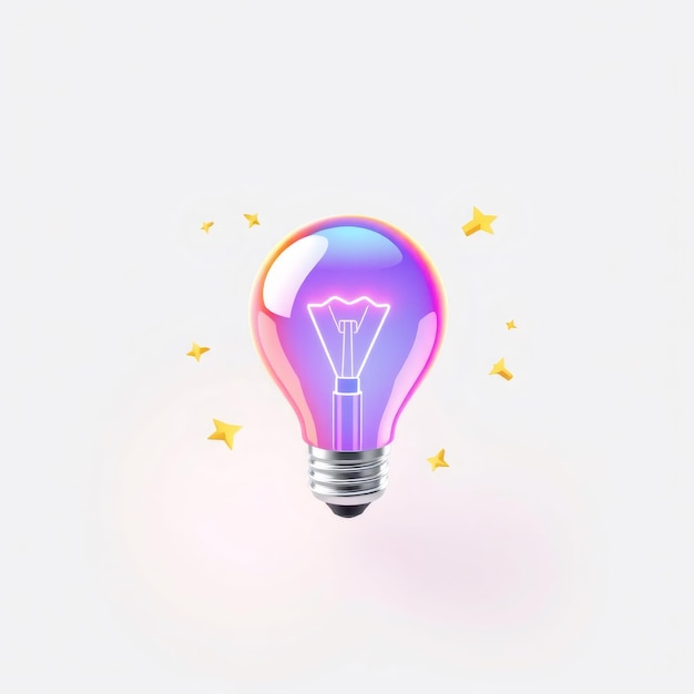 A colorful light bulb with gold stars around it