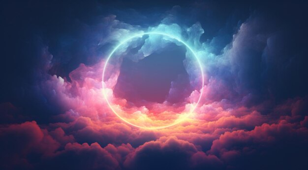 colorful light inside the circle of clouds