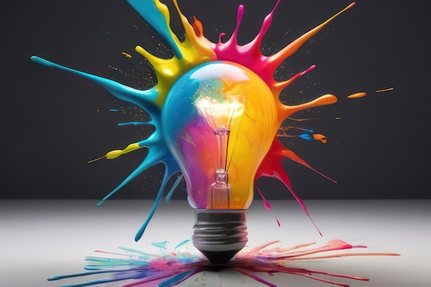 A colorful lightbulb with a splash effect representing creativity innovation and bright ideas