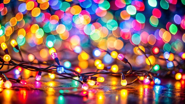 Photo colorful lights bokeh background festive string lights glowing creating a magical holiday atmosphere