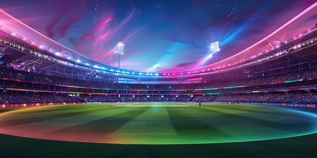 Colorful lights cricket world cup at stadium background