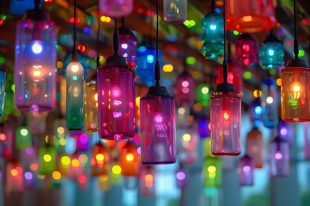 Photo colorful lights hanging from ceiling