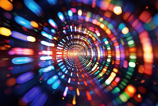 colorful lights with bokeh effects on a circular pattern in the style of precisionist art