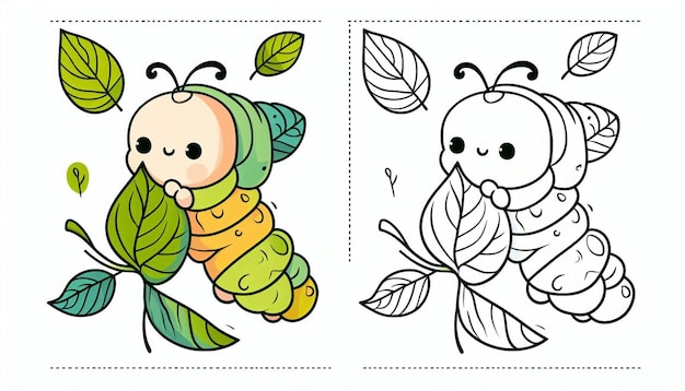 Photo colorful and lineart caterpillar illustrations for kids