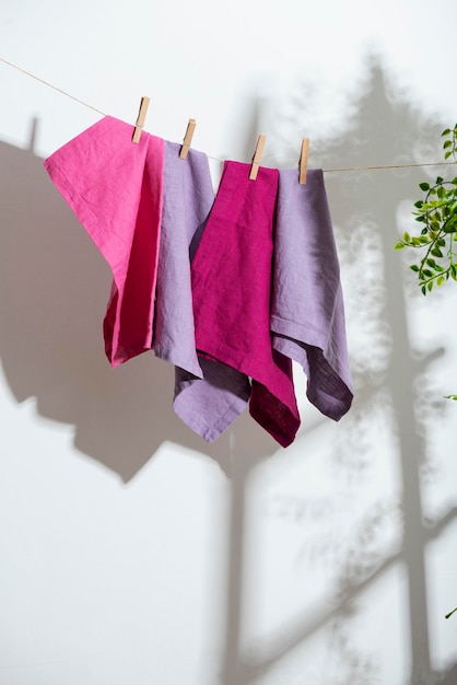 Colorful linen napkins after washing