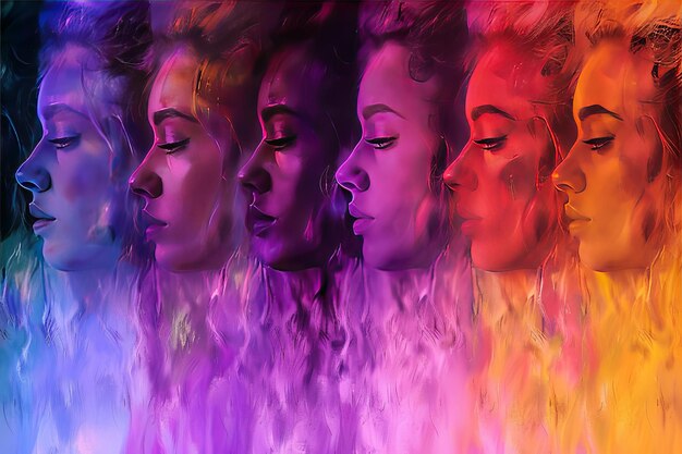 Photo colorful lineup of womens profiles blending into each other abstract and futuristic design with i