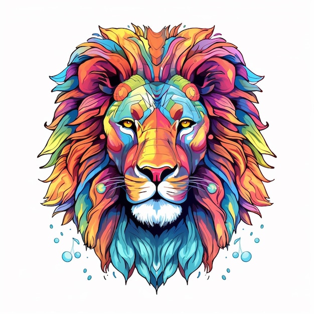 A colorful lion head with a colorful mane and a white background generative ai