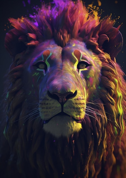 A colorful lion with a black background