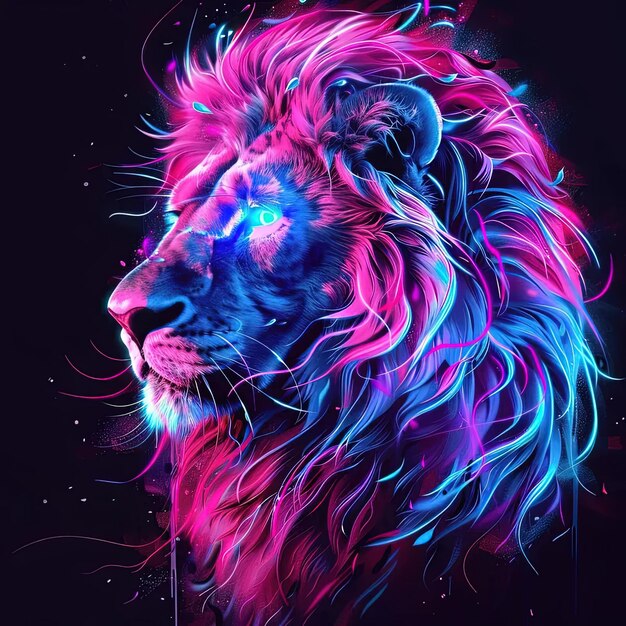 A colorful lions head with a black background