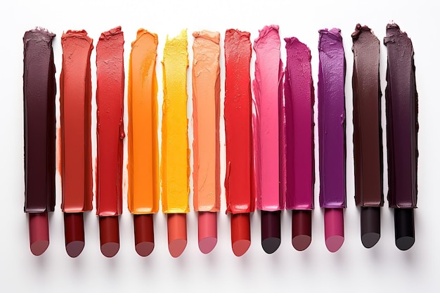 Photo colorful lipsticks on white background generative ai